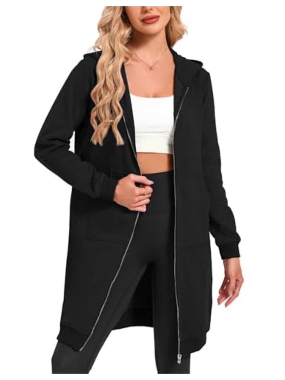 Oversized Zip Up Hoodie Sweatshirt Tunic Long Fleece Jacket with Pockets